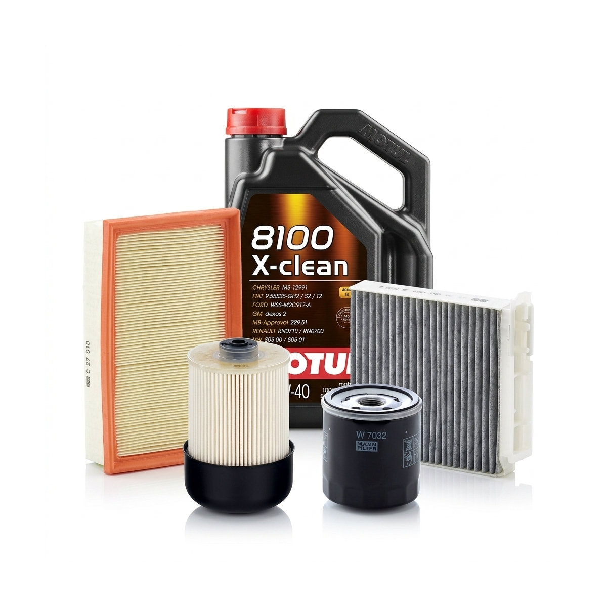 Kit revizie ulei Motul 8100 X-CLEAN 5W-40 + filtre Dacia Duster HS 1.5 dCi 4x4 109 CP – MANN