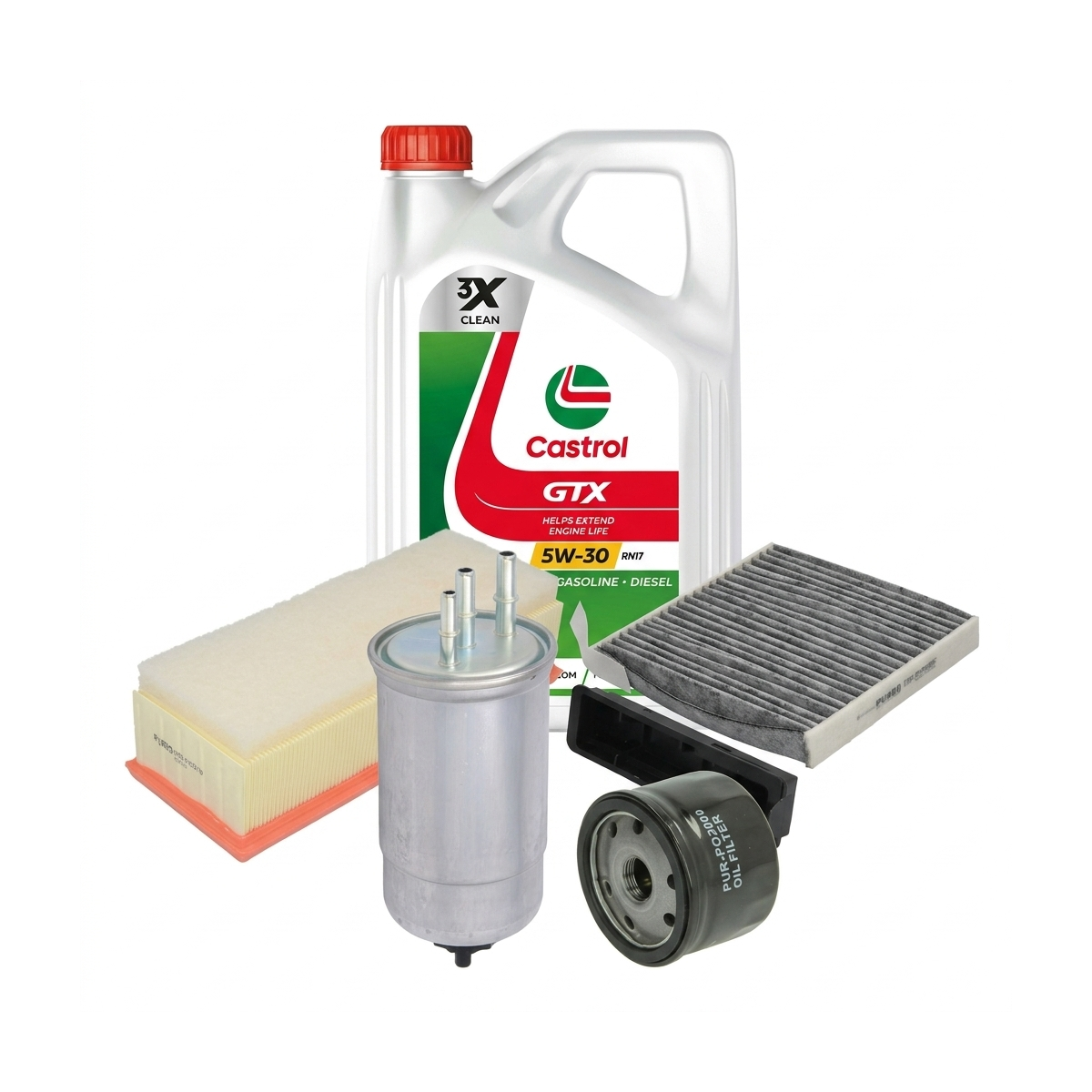 Kit revizie ulei Castrol GTX 5W-30 RN17 + filtre Dacia Duster HS 1.5 dCi 4x4 109 CP – PURRO