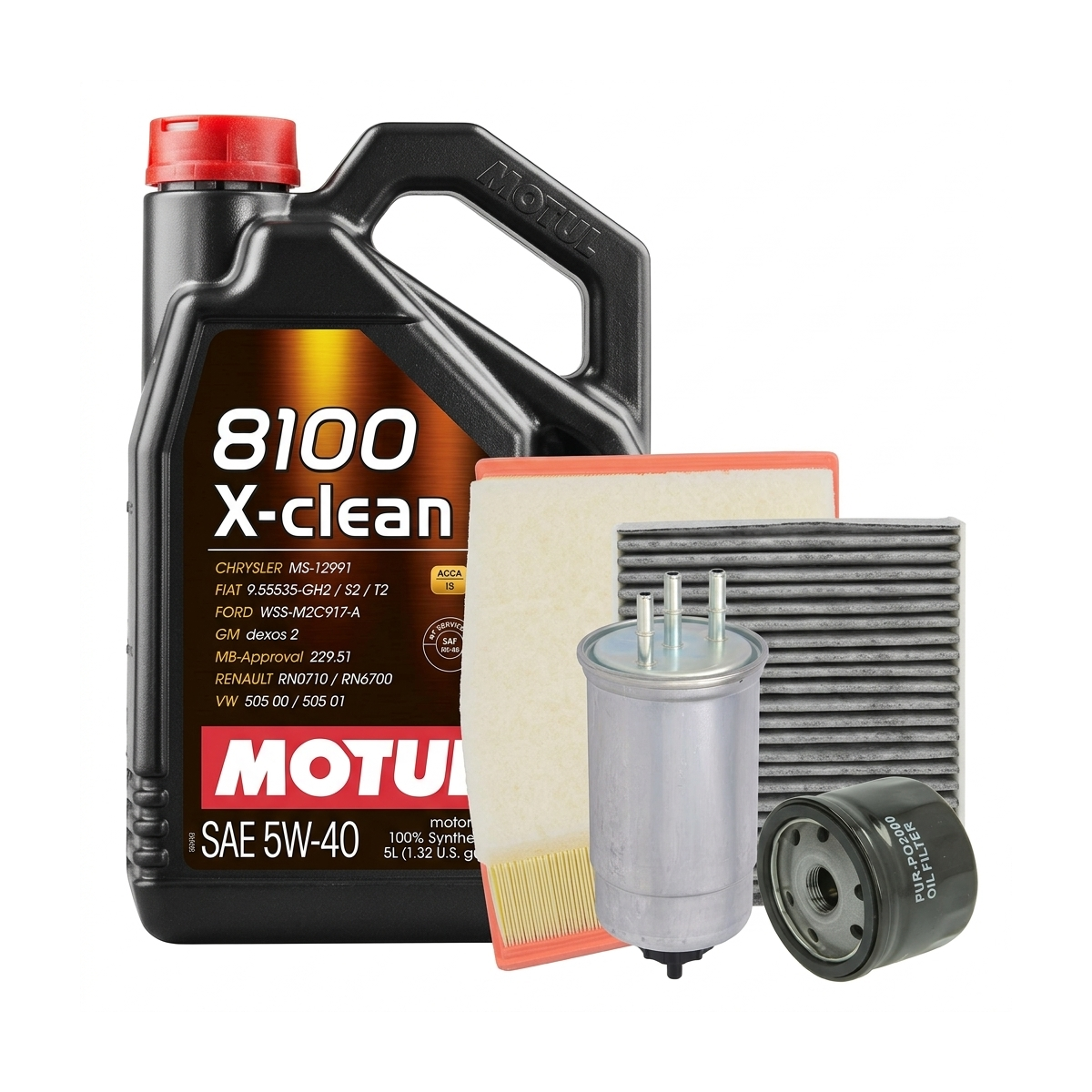 Kit revizie ulei Motul 8100 X-CLEAN 5W-40 + filtre Dacia Duster HS 1.5 dCi 4x4 109 CP – PURRO
