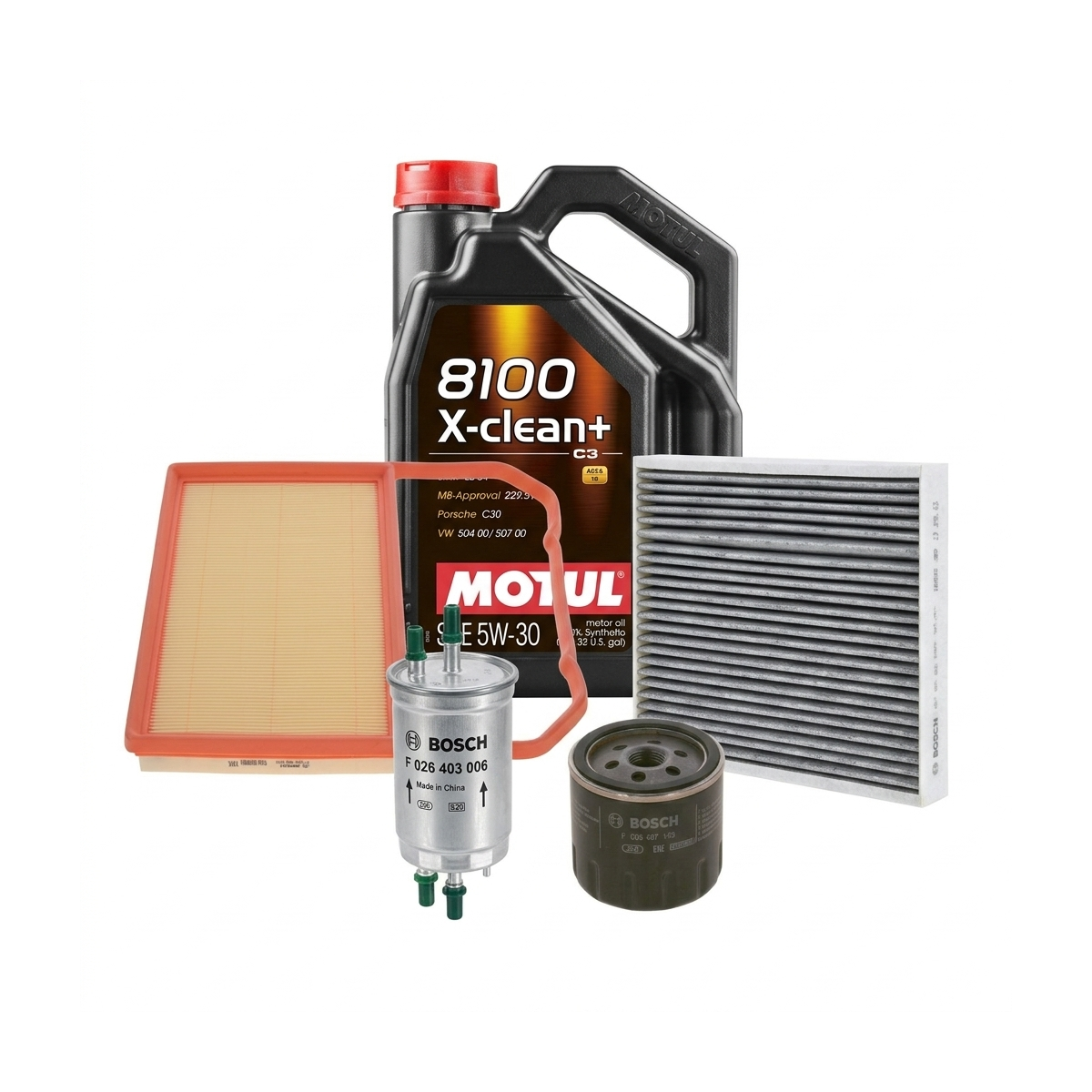Kit revizie ulei Motul 8100 X-CLEAN+ 5W-30 + filtre VW Polo 5 1.0 60 CP – Bosch
