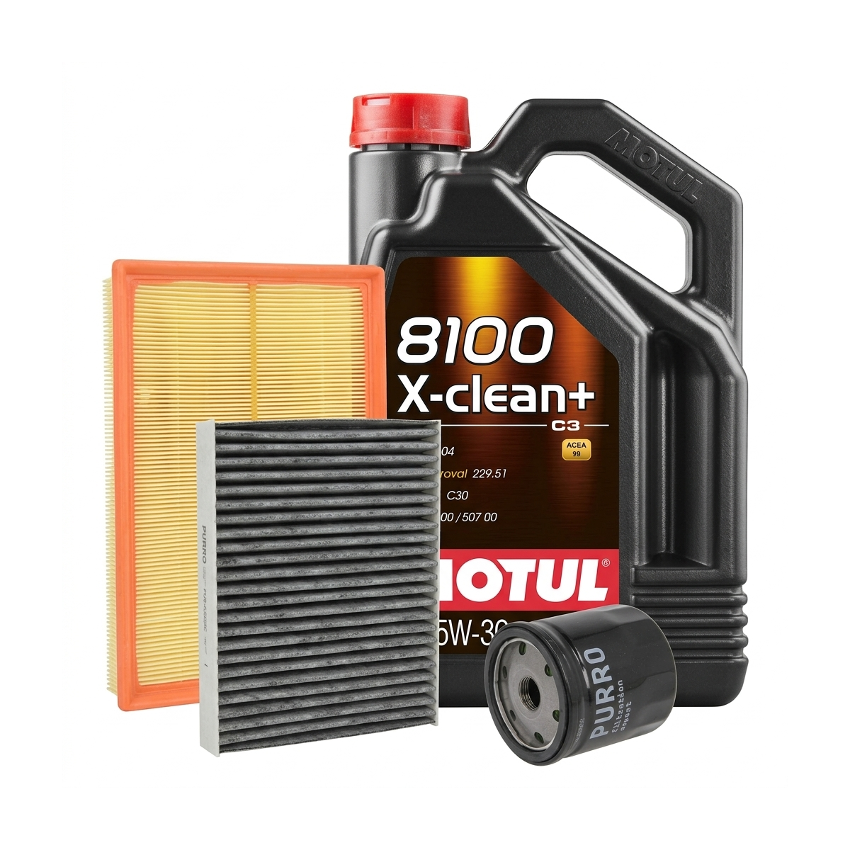 Kit revizie ulei Motul 8100 X-CLEAN+ 5W-30 + filtre VW Polo 5 1.0 60 CP – PURRO