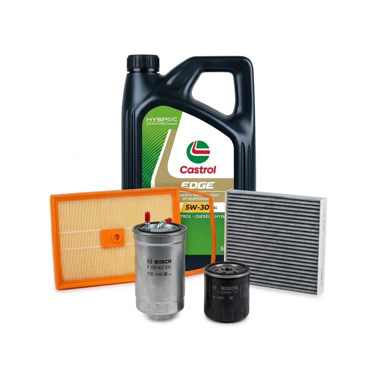 Kit revizie ulei Castrol EDGE 5W-30 LL + filtre VW Polo 5 1.4 TDI 75 CP – Bosch