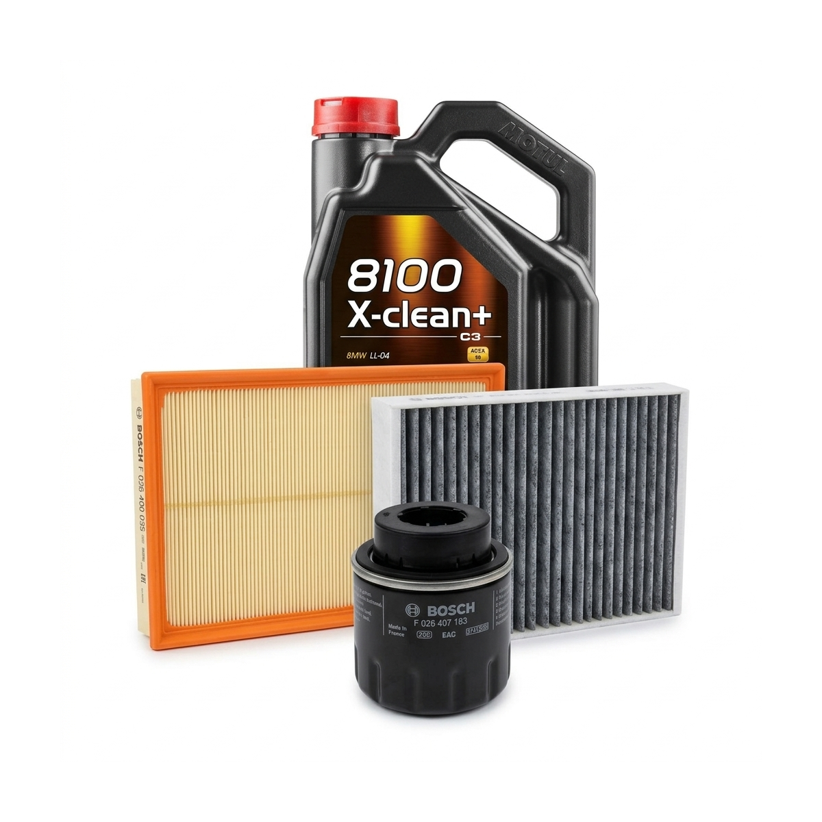 Kit revizie ulei Motul 8100 X-CLEAN+ 5W-30 + filtre VW Polo 5 1.6 BiFuel 82 CP – Bosch