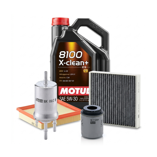 Kit revizie ulei Motul 8100 X-CLEAN+ 5W-30 + filtre VW Polo 5 1.6 BiFuel 82 CP – MANN