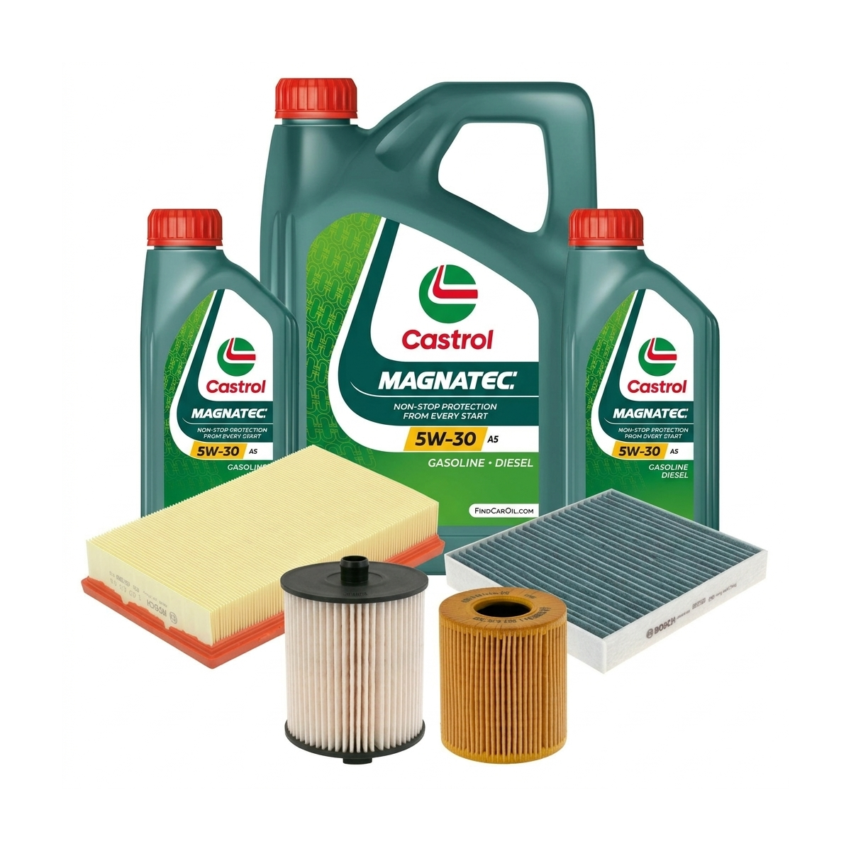 Kit revizie ulei Castrol MAGNATEC 5W-30 A5 + filtre Ford Focus 2 2.0 TDCi 133 CP – Bosch