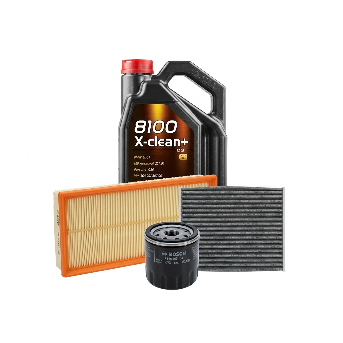 Kit revizie ulei Motul 8100 X-CLEAN+ 5W-30 + filtre VW Passat B7 1.4 TSI MultiFuel 160 CP – Bosch