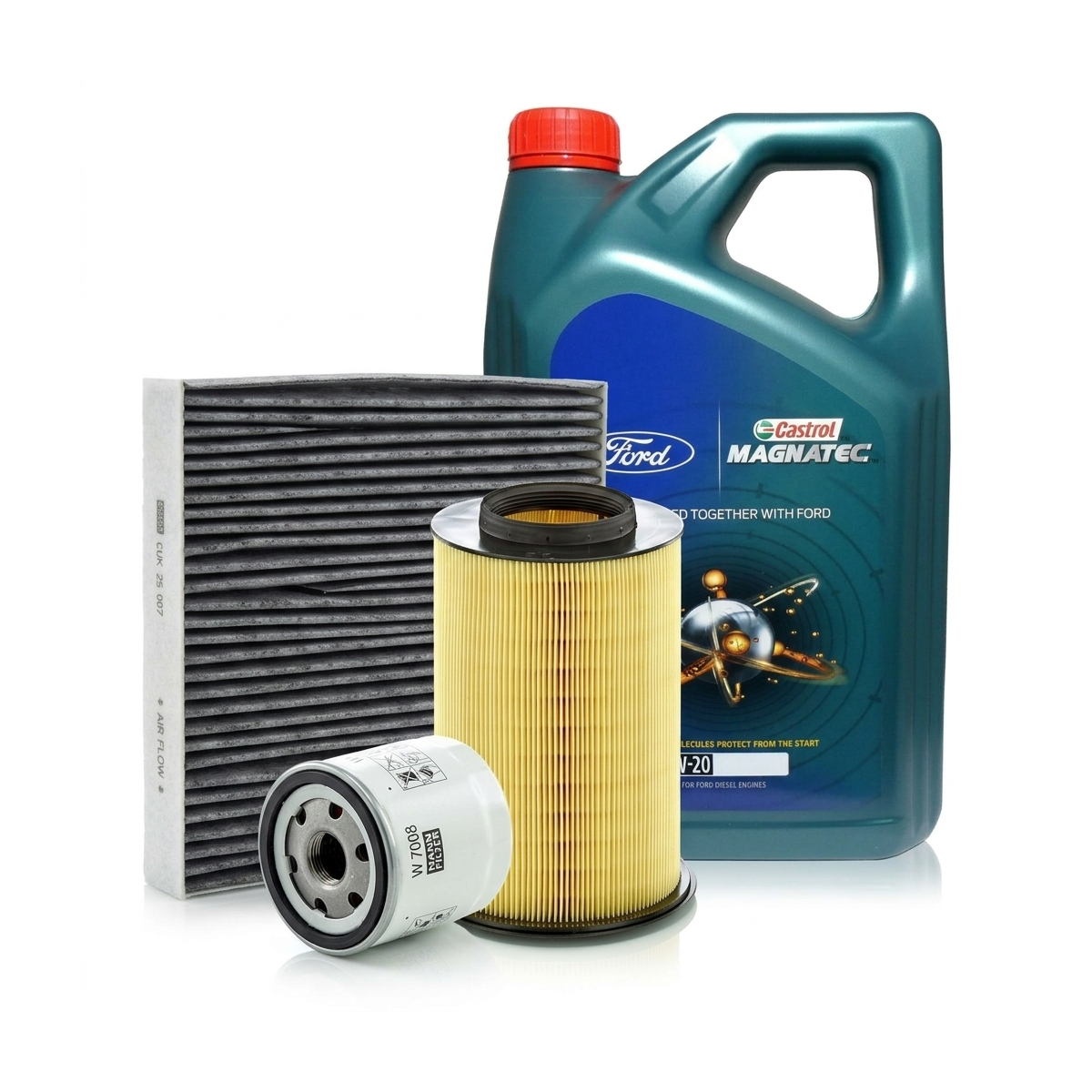 Kit revizie ulei Castrol Ford Magnatec 0W-20 + filtre Ford Focus 3 1.6 LPG 117 CP – MANN