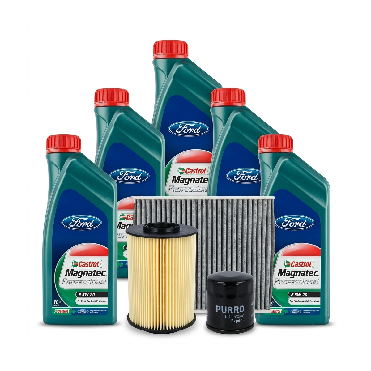 Kit revizie ulei Castrol Magnatec Professional Ford 5W-20 + filtre Ford Focus 3 1.6 LPG 117 CP – PURRO