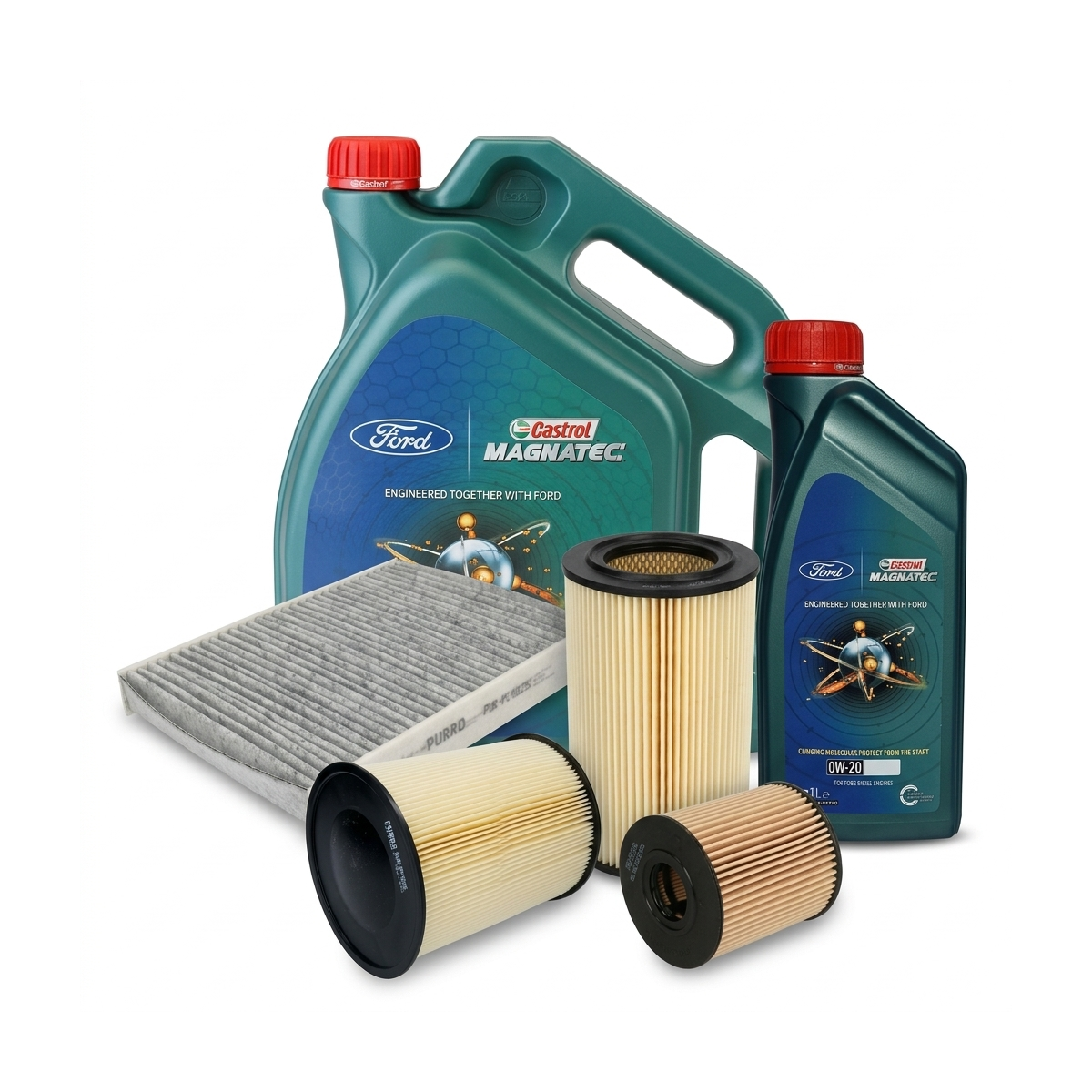 Kit revizie ulei Castrol Ford Magnatec D 0W-30 + Castrol Magnatec Professional Ford 0W-20 + filtre Ford Kuga 2 2.0 TDCi 4x4 136 CP – PURRO