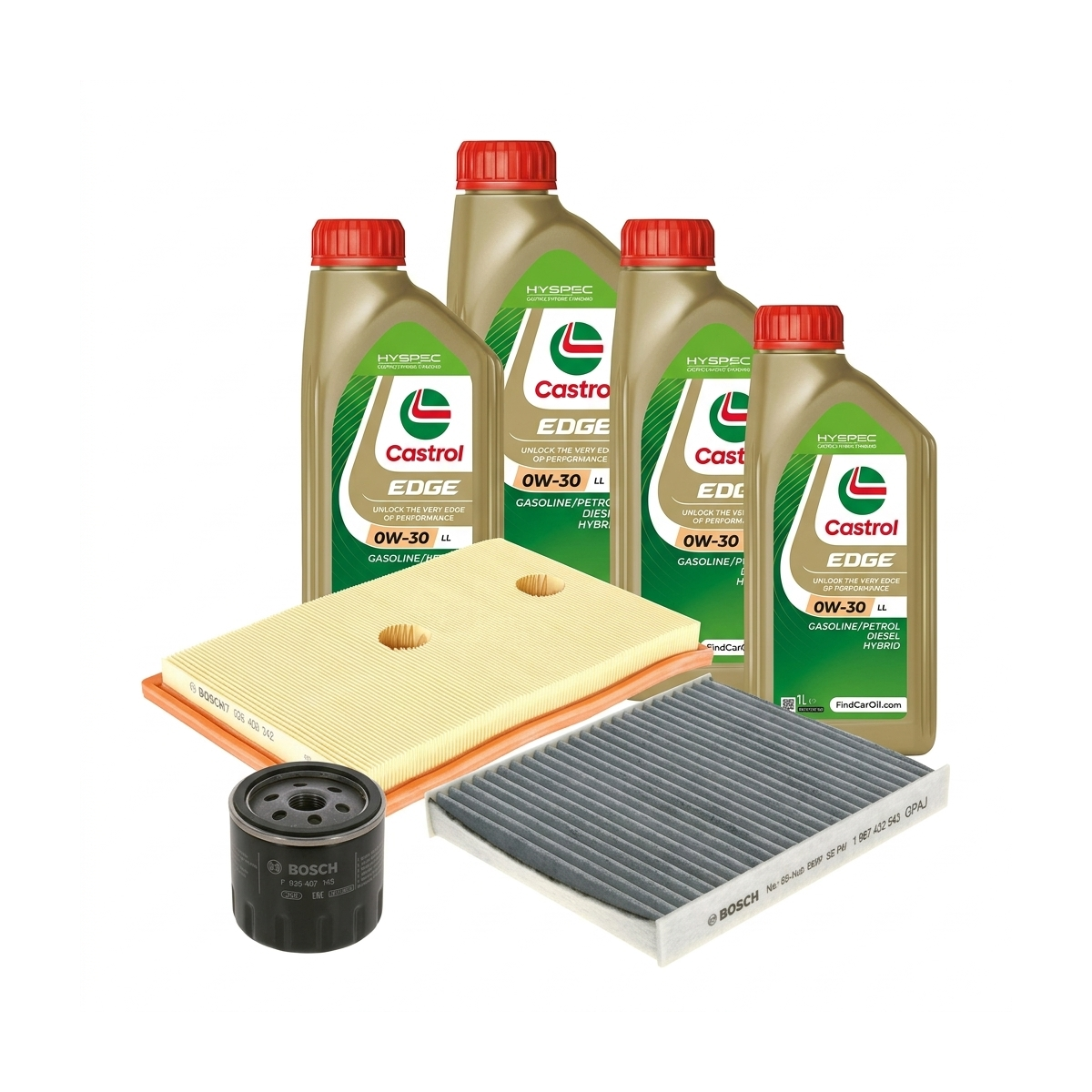 Kit revizie ulei Castrol EDGE 0W-30 LL + filtre Skoda Octavia 3 1.4 TSI G-TEC 110 CP – Bosch