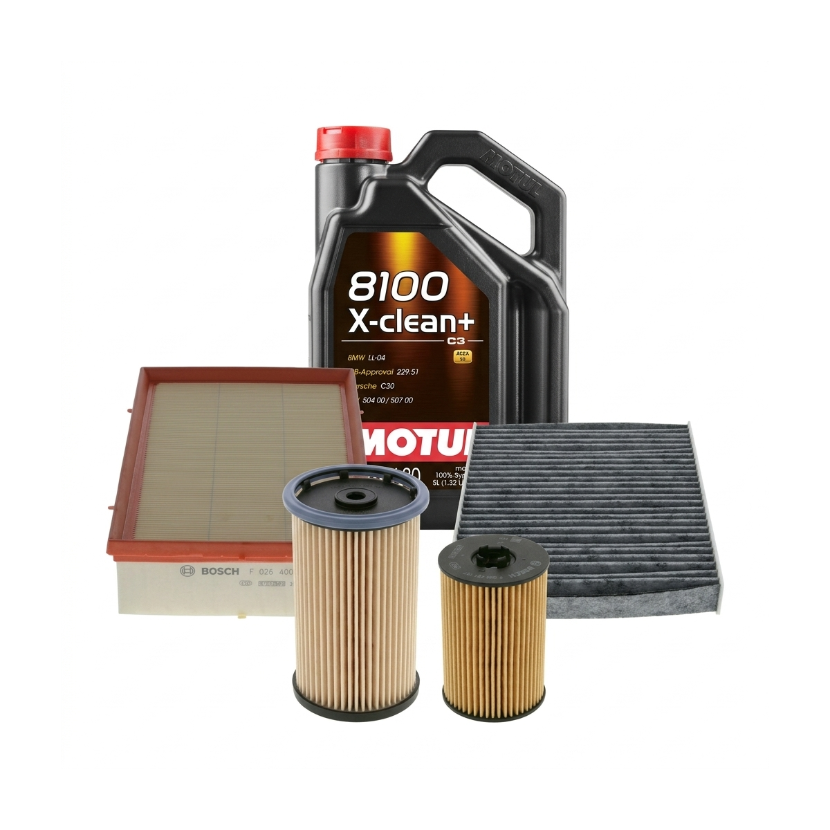 Kit revizie ulei Motul 8100 X-CLEAN+ 5W-30 + filtre VW Passat B8 2.0 TDI 150 CP – Bosch