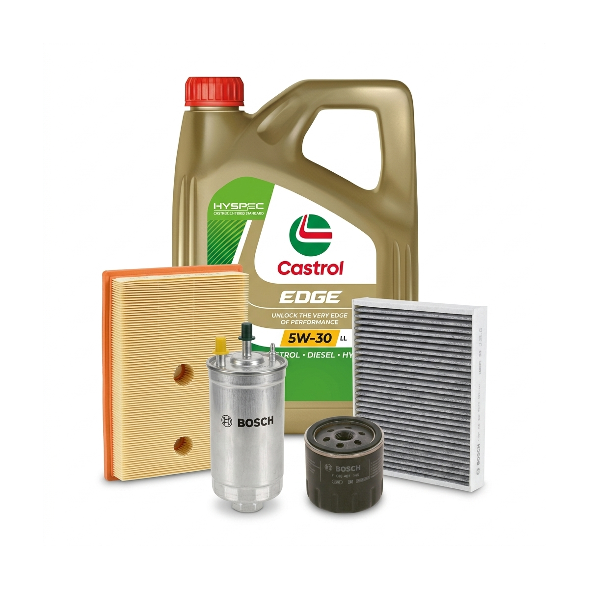 Kit revizie ulei Castrol EDGE 5W-30 LL + filtre VW Polo 5 1.2 TSI 16V 90 CP – Bosch