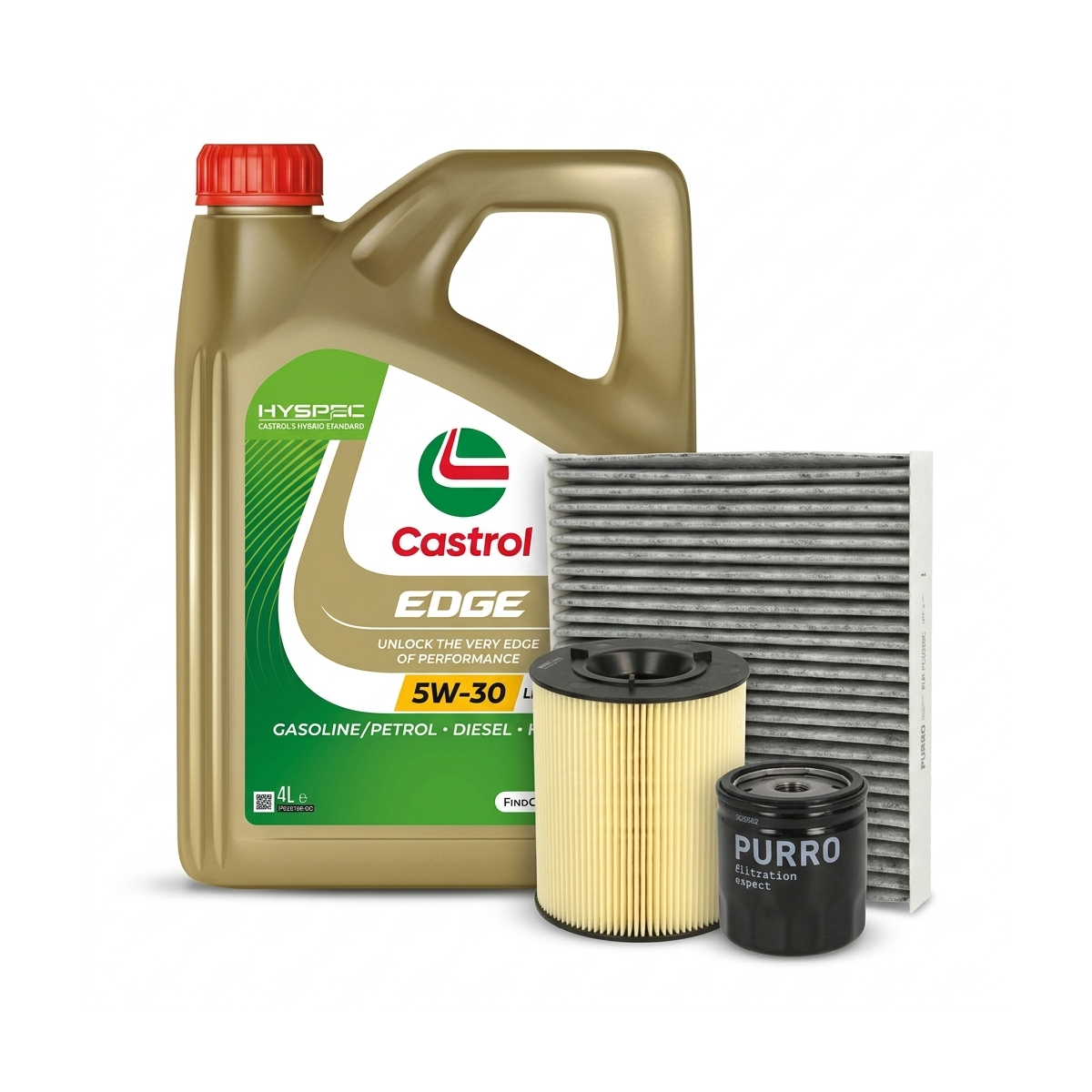 Kit revizie ulei Castrol EDGE 5W-30 LL + filtre VW Polo 5 1.2 TSI 16V 90 CP – PURRO