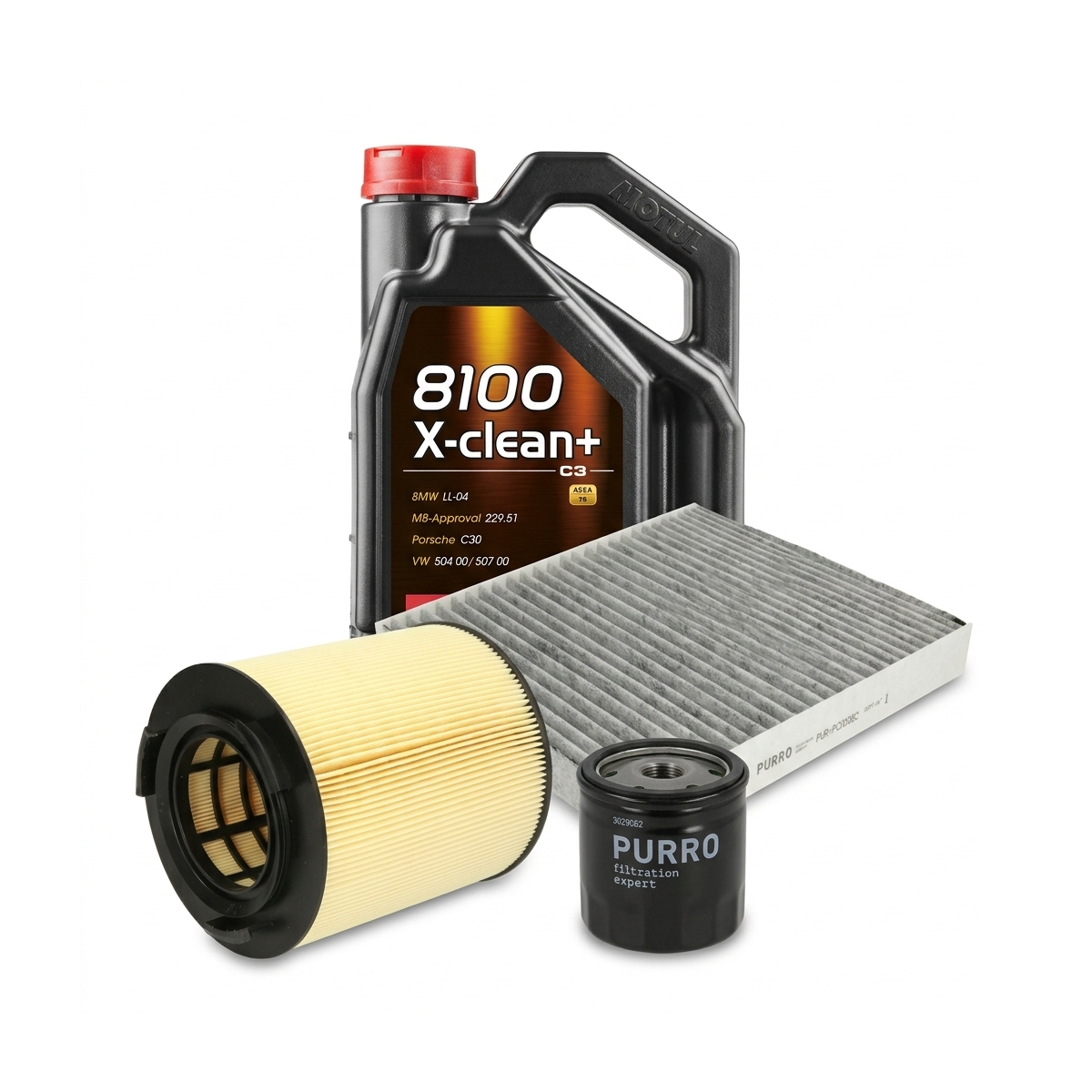 Kit revizie ulei Motul 8100 X-CLEAN+ 5W-30 + filtre VW Polo 5 1.2 TSI 16V 90 CP – PURRO