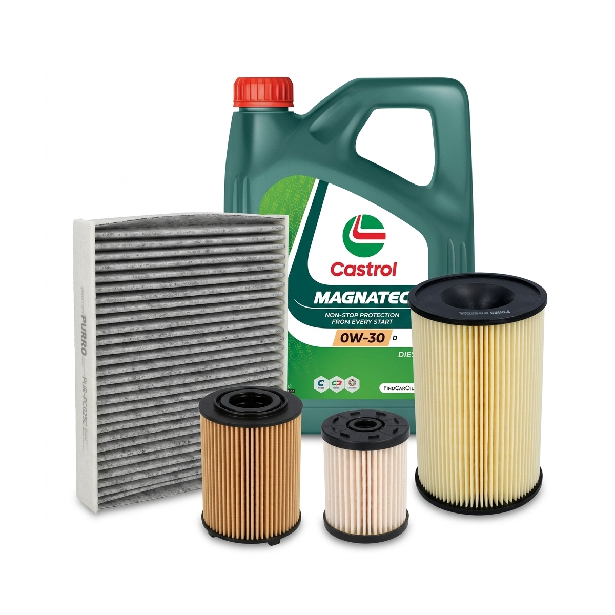 Kit revizie ulei Castrol MAGNATEC 0W-30 D + filtre Ford Focus 3 1.5 TDCi ECOnetic 105 CP – PURRO
