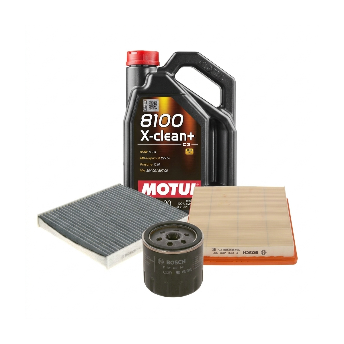 Kit revizie ulei Motul 8100 X-CLEAN+ 5W-30 + filtre Skoda Octavia 3 1.6 110 CP – Bosch