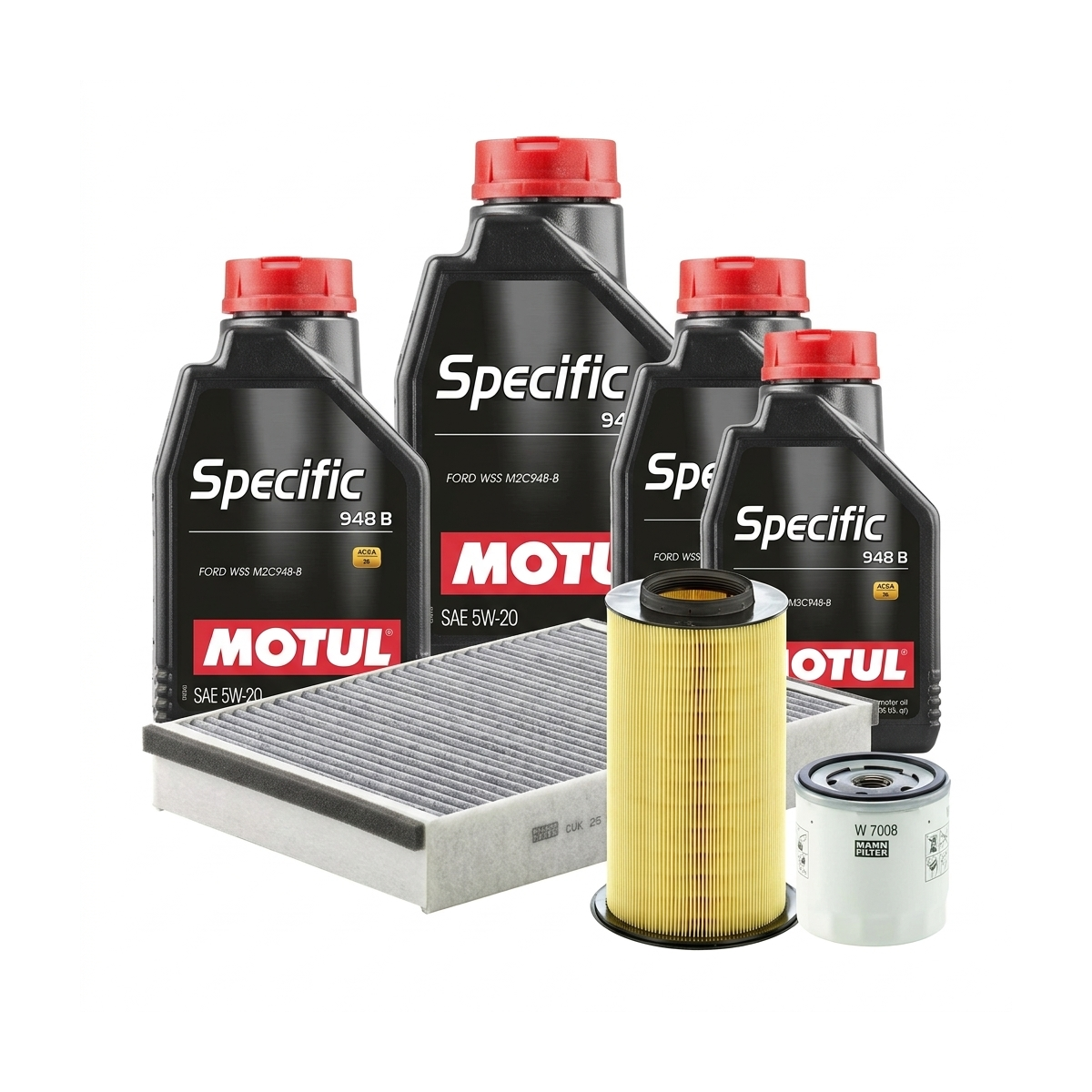Kit revizie ulei Motul SPECIFIC 948B 5W-20 + filtre Ford Kuga 2 1.5 EcoBoost 150 CP – MANN