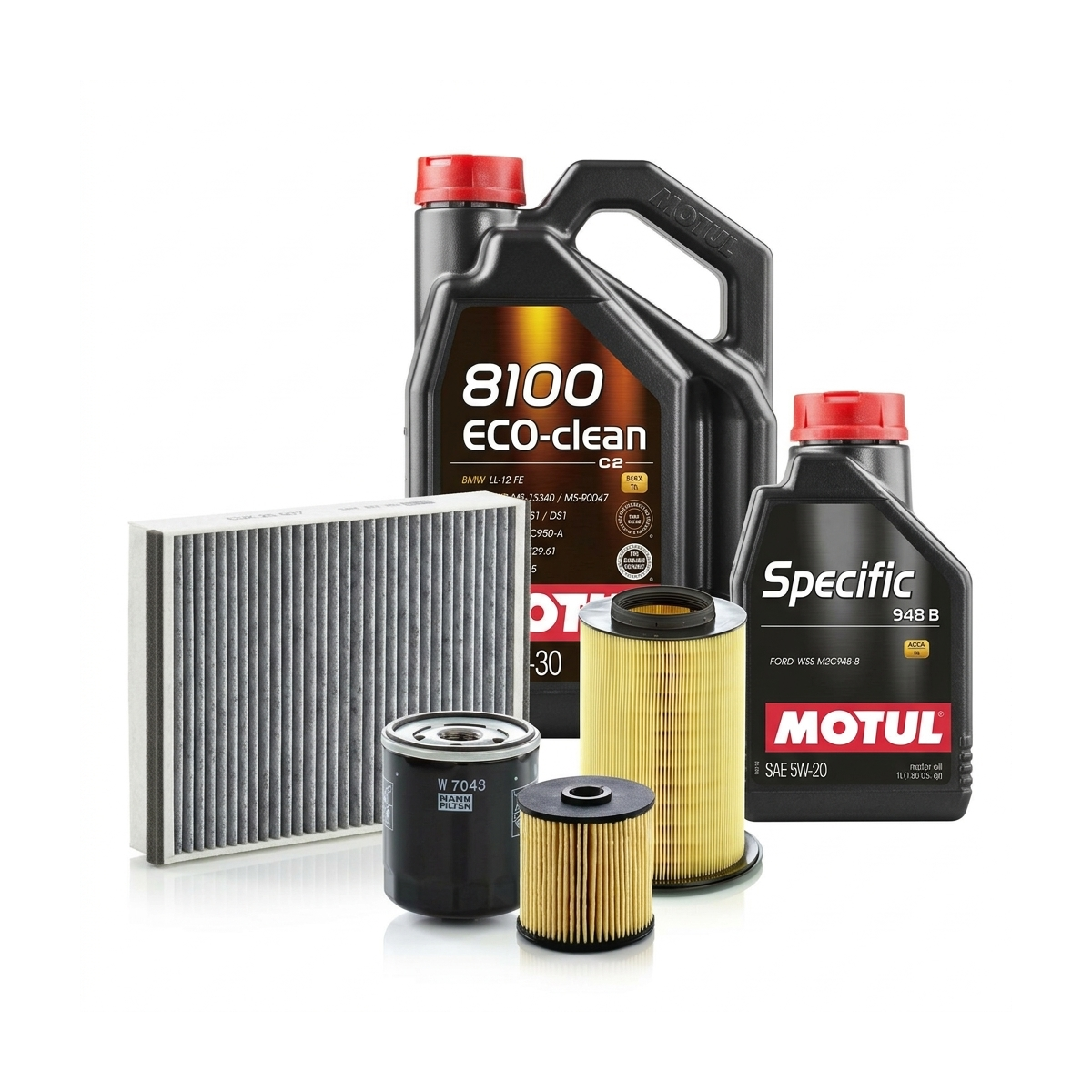 Kit revizie ulei Motul 8100 ECO-CLEAN 0W-30 + filtre Ford Kuga 2 2.0 TDCi 120 CP – MANN
