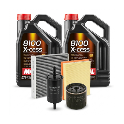 Kit revizie ulei Motul 8100 X-CESS 5W-40 + filtre VW Jetta 4 1.4 TSI 150 CP – Bosch