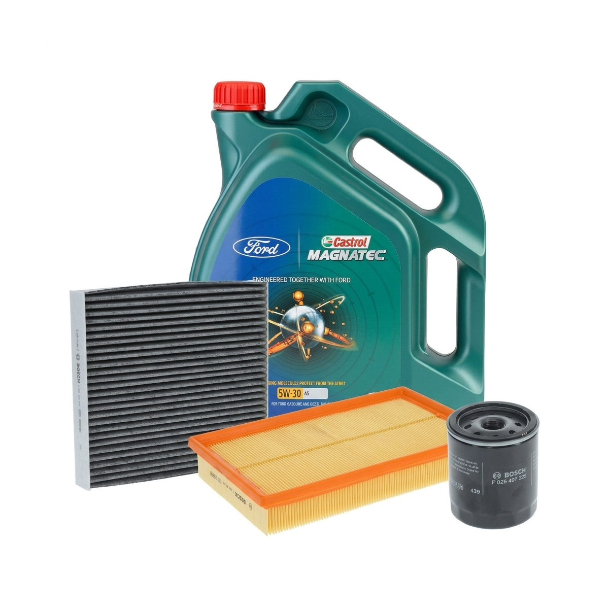 Kit revizie ulei Castrol Ford Magnatec A5 5W-30 + filtre Ford Mondeo 5 2.0 Hybrid 190 CP – Bosch