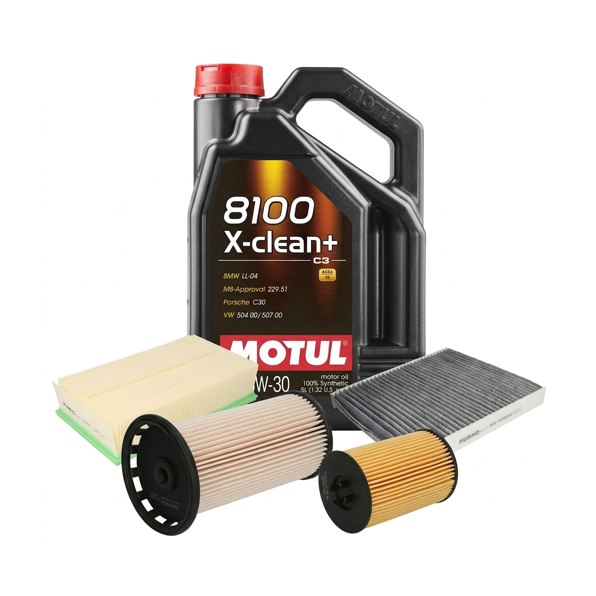 Kit revizie ulei Motul 8100 X-CLEAN+ 5W-30 + filtre VW Passat B8 2.0 TDI 190 CP – PURRO