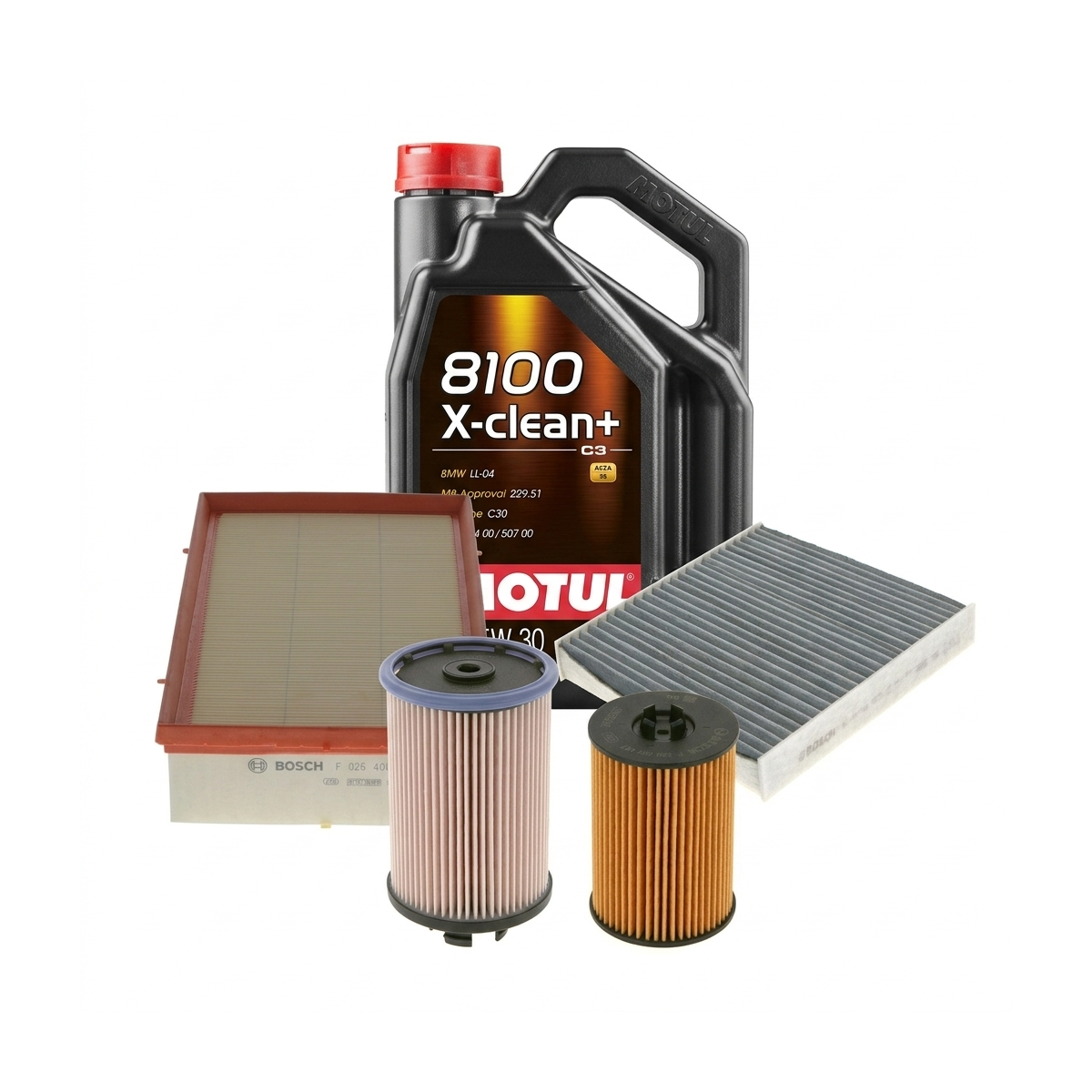 Kit revizie ulei Motul 8100 X-CLEAN+ 5W-30 + filtre VW Passat B8 2.0 TDI 4motion 190 CP – Bosch