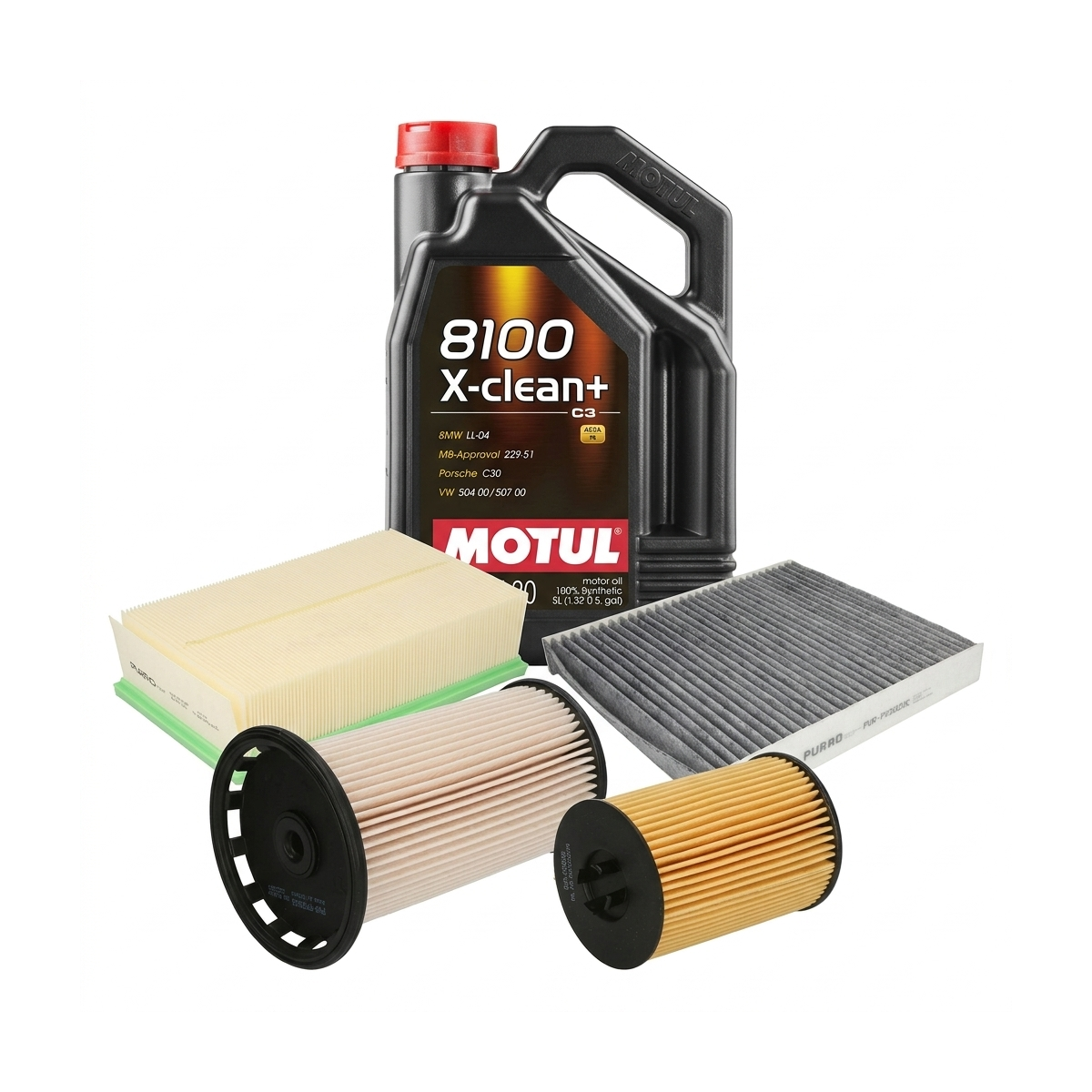 Kit revizie ulei Motul 8100 X-CLEAN+ 5W-30 + filtre VW Passat B8 2.0 TDI 4motion 190 CP – PURRO
