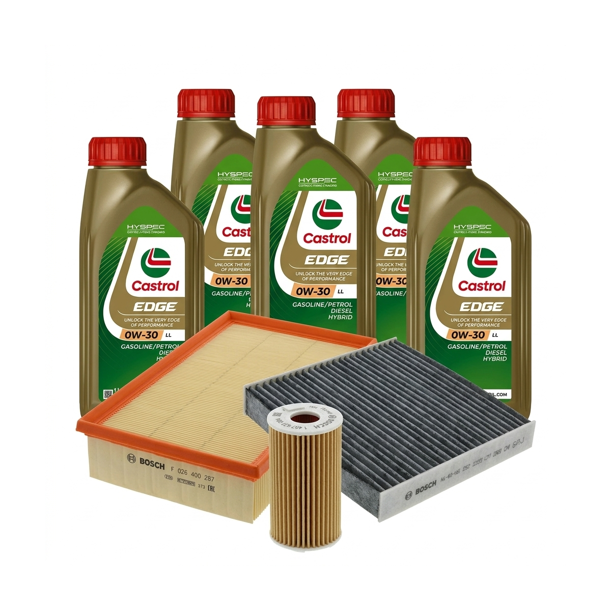 Kit revizie ulei Castrol EDGE 0W-30 LL + filtre Skoda Octavia 3 1.8 TSI 4x4 180 CP – Bosch