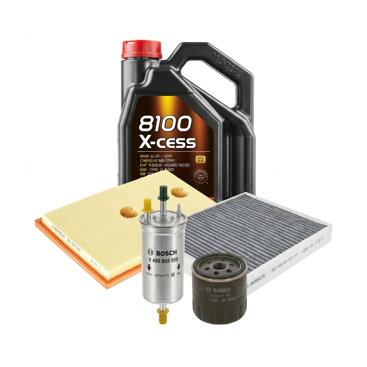 Kit revizie ulei Motul 8100 X-CESS 5W-40 + filtre Skoda Fabia 3 1.2 TSI 110 CP – Bosch