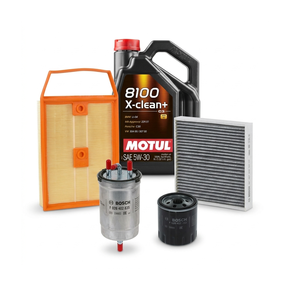 Kit revizie ulei Motul 8100 X-CLEAN+ 5W-30 + filtre Skoda Fabia 3 1.4 TDI 105 CP – Bosch