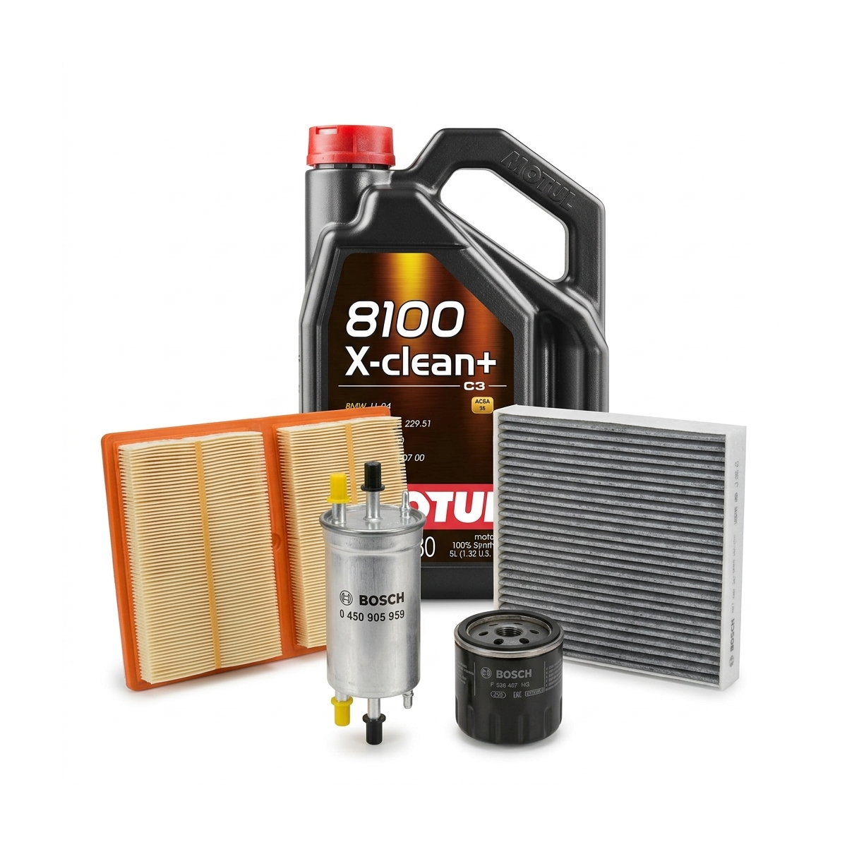 Kit revizie ulei Motul 8100 X-CLEAN+ 5W-30 + filtre VW Polo 5 1.0 TSI 95 CP – Bosch