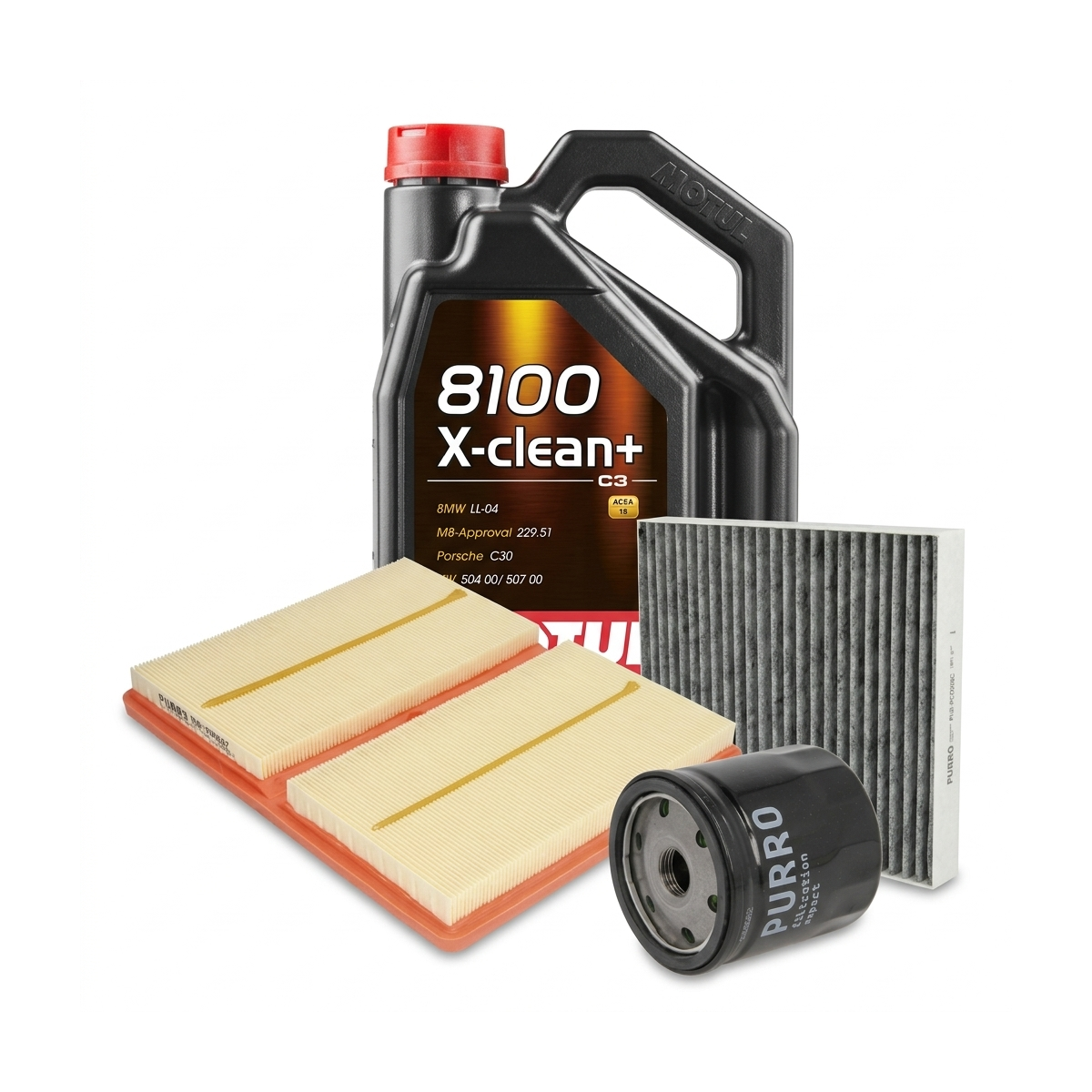 Kit revizie ulei Motul 8100 X-CLEAN+ 5W-30 + filtre VW Polo 5 1.0 TSI 95 CP – PURRO