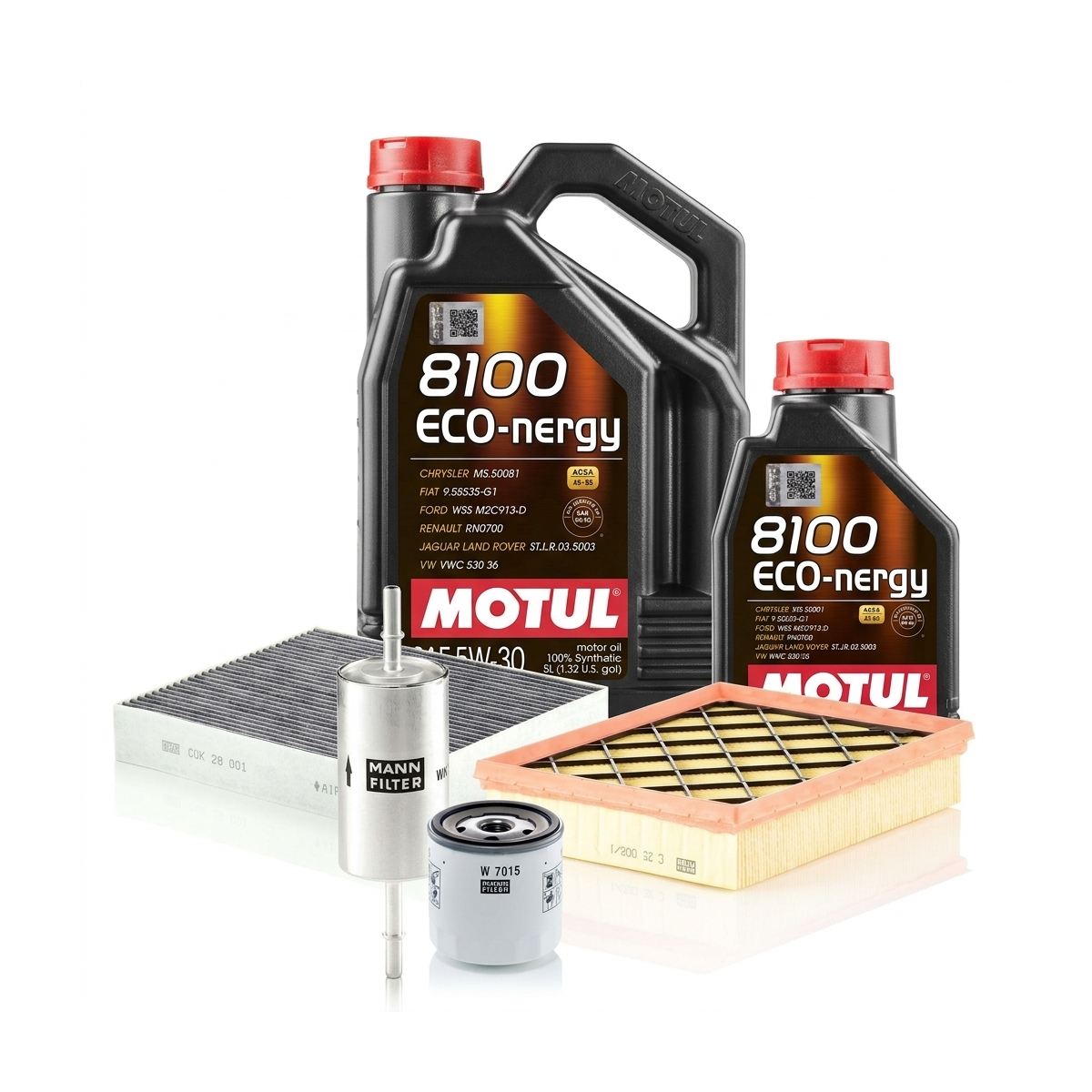 Kit revizie ulei Motul 8100 ECO-NERGY 5W-30 + filtre Ford Mondeo 5 2.0 EcoBoost 203 CP – MANN