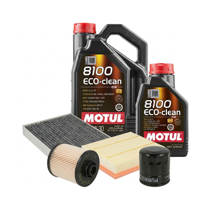Kit revizie ulei Motul 8100 ECO-CLEAN 0W-30 + filtre Ford Mondeo 5 2.0 TDCi 180 CP – PURRO