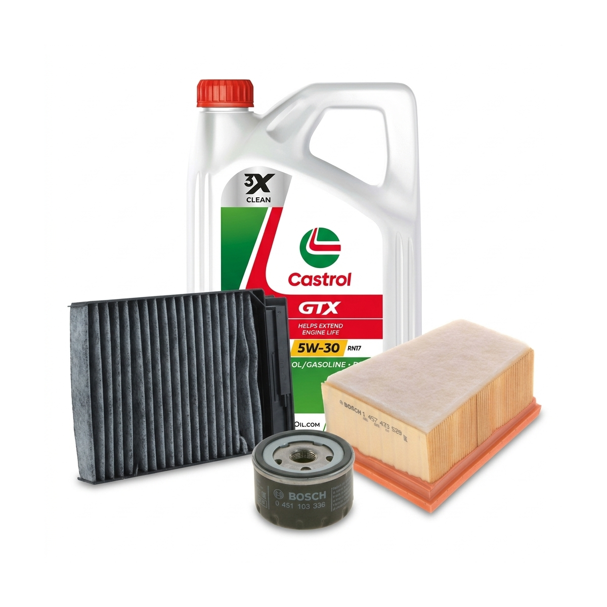 Kit revizie ulei Castrol GTX 5W-30 RN17 + filtre Dacia Duster HS 1.6 16V LPG 105 CP – Bosch