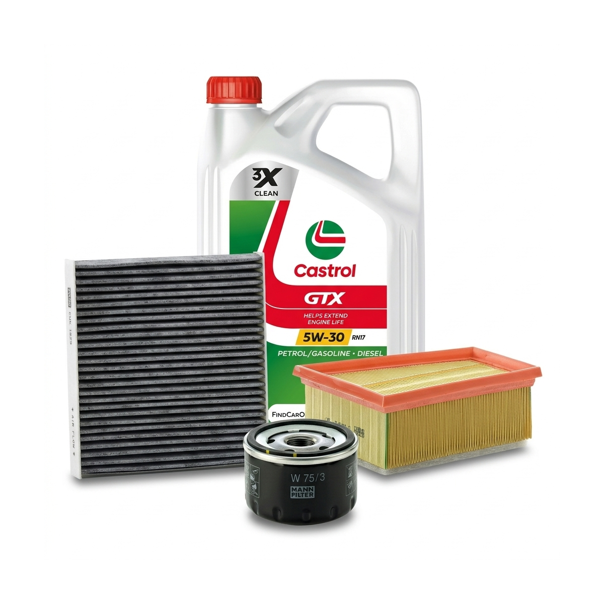 Kit revizie ulei Castrol GTX 5W-30 RN17 + filtre Dacia Duster HS 1.6 16V LPG 105 CP – MANN