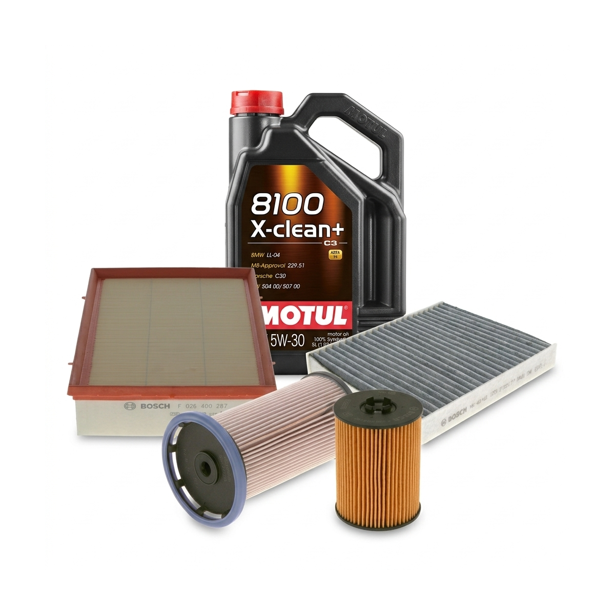 Kit revizie ulei Motul 8100 X-CLEAN+ 5W-30 + filtre Skoda Superb 3 2.0 TDI 190 CP – Bosch