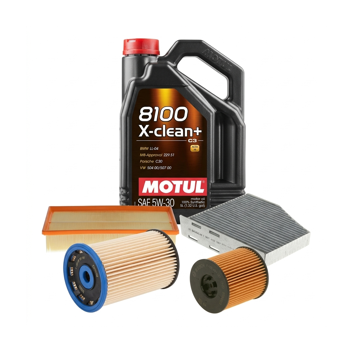 Kit revizie ulei Motul 8100 X-CLEAN+ 5W-30 + filtre VW Tiguan 5N 2.0 TDI 150 CP – Bosch