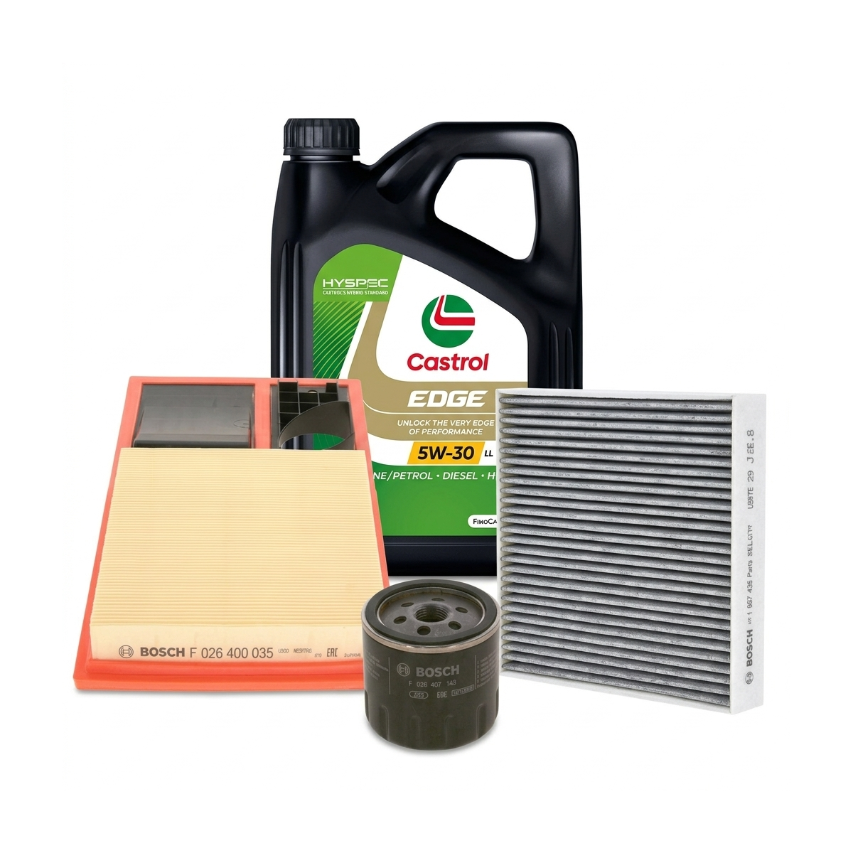 Kit revizie ulei Castrol EDGE 5W-30 LL + filtre VW Polo 5 1.6 90 CP – Bosch