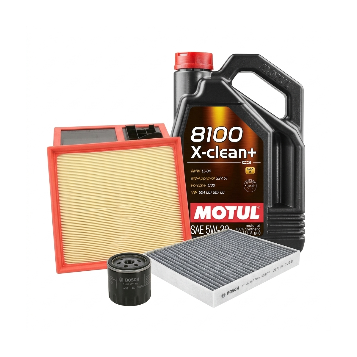 Kit revizie ulei Motul 8100 X-CLEAN+ 5W-30 + filtre VW Polo 5 1.6 90 CP – Bosch