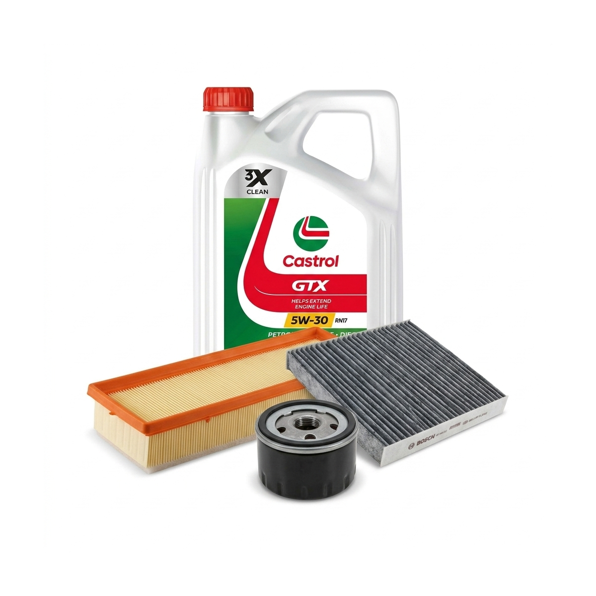 Kit revizie ulei Castrol GTX 5W-30 RN17 + filtre Dacia Sandero 2 1.6 86 CP – Bosch