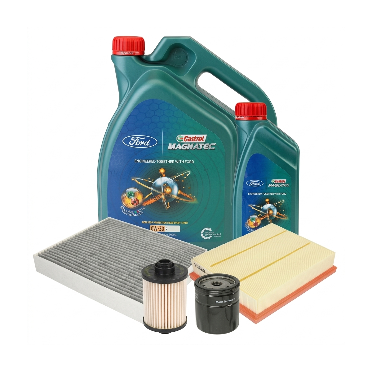 Kit revizie ulei Castrol Ford Magnatec D 0W-30 + filtre Ford Mondeo 5 2.0 TDCi 4x4 180 CP – PURRO