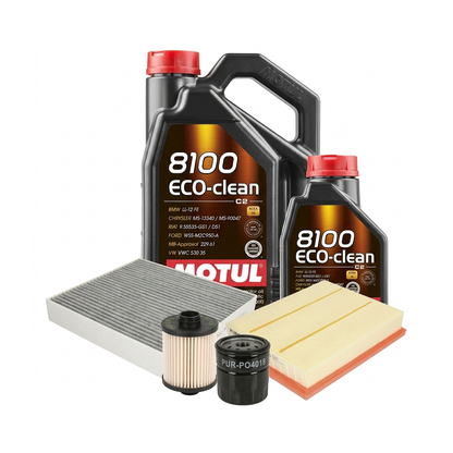 Kit revizie ulei Motul 8100 ECO-CLEAN 0W-30 + filtre Ford Mondeo 5 2.0 TDCi 4x4 180 CP – PURRO