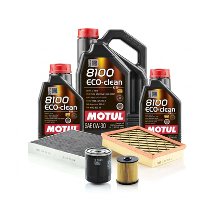 Kit revizie ulei Motul 8100 ECO-CLEAN 0W-30 + filtre Ford Mondeo 5 2.0 TDCi Bi-Turbo 210 CP – MANN