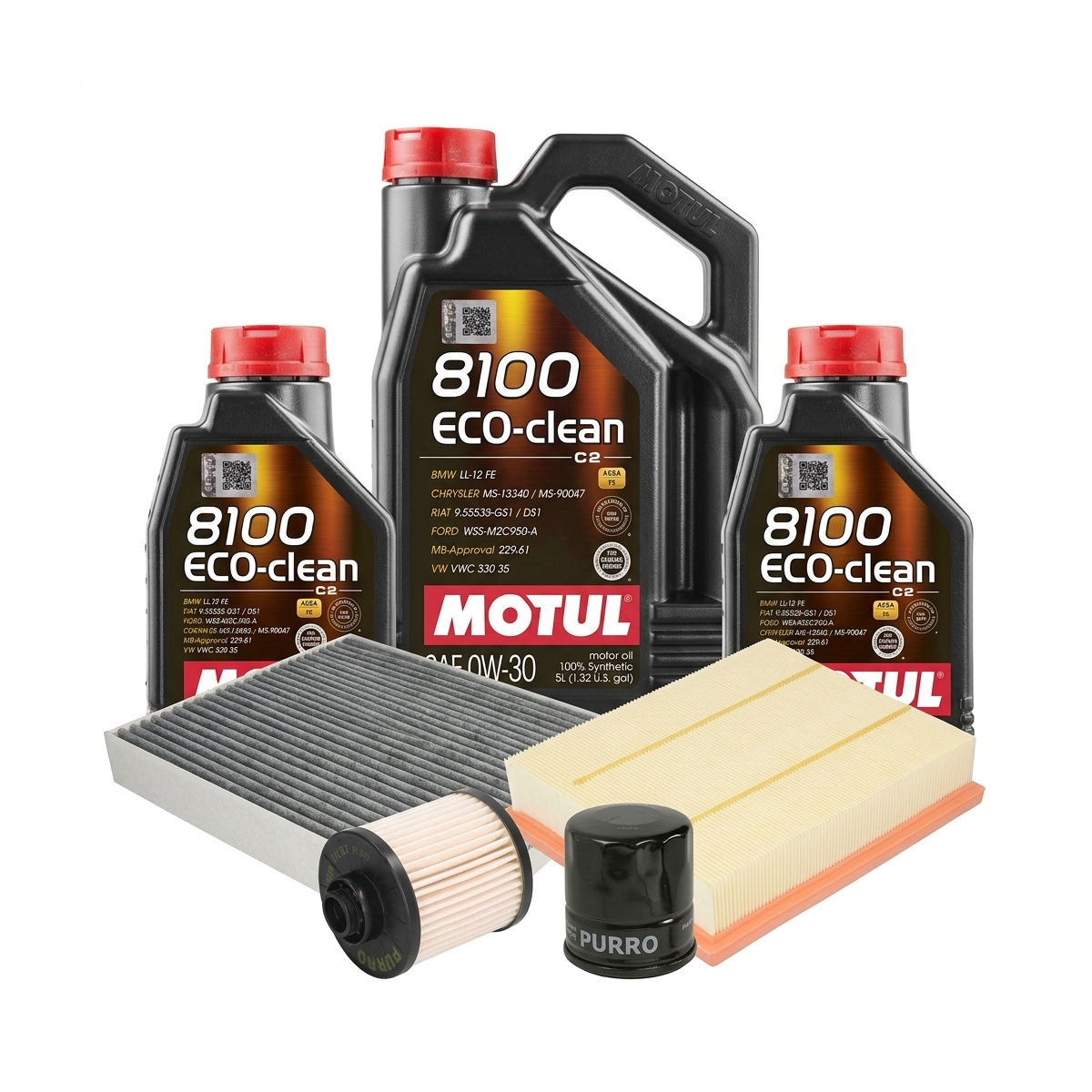 Kit revizie ulei Motul 8100 ECO-CLEAN 0W-30 + filtre Ford Mondeo 5 2.0 TDCi Bi-Turbo 210 CP – PURRO