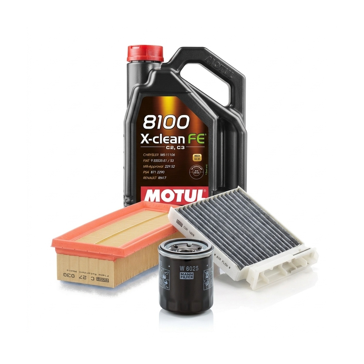 Kit revizie ulei Motul 8100 X-CLEAN FE 5W-30 + filtre Dacia Duster HS 1.6 SCe 115 CP – MANN