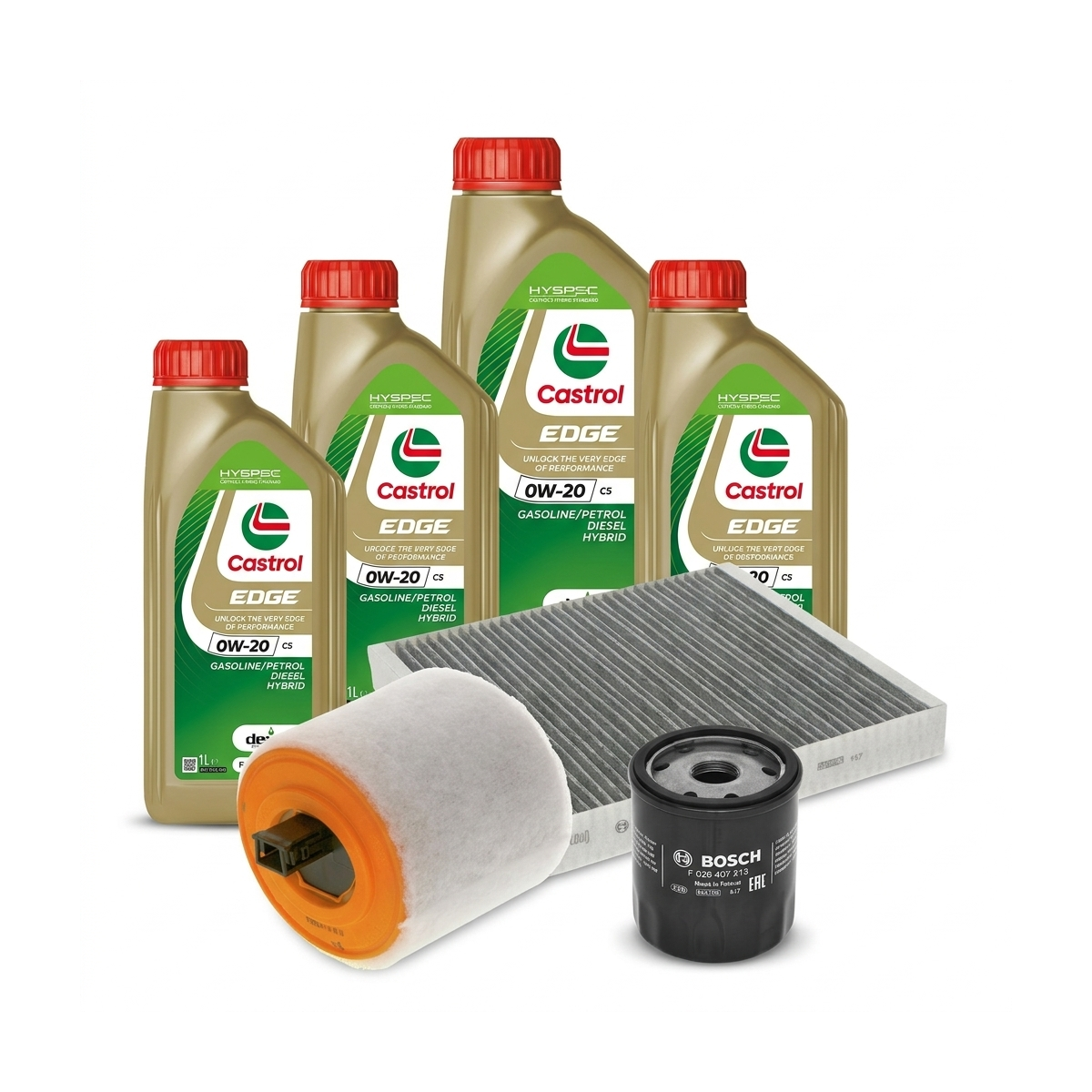 Kit revizie ulei Castrol EDGE 0W-20 C5 + filtre Opel Astra K 1.4 Turbo 125 CP – Bosch