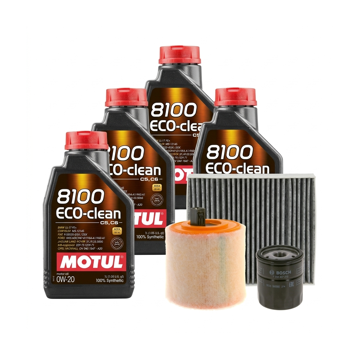 Kit revizie ulei Motul 8100 ECO-CLEAN 0W-20 + filtre Opel Astra K 1.4 Turbo 125 CP – Bosch