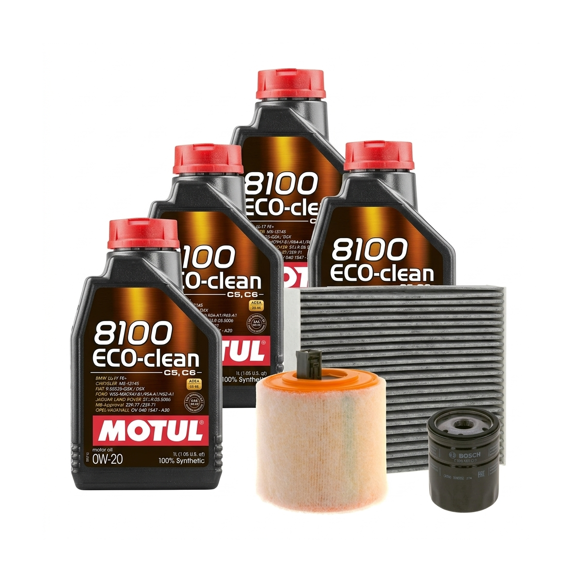 Kit revizie ulei Motul 8100 ECO-CLEAN 0W-20 + filtre Opel Astra K 1.4 Turbo 150 CP – Bosch
