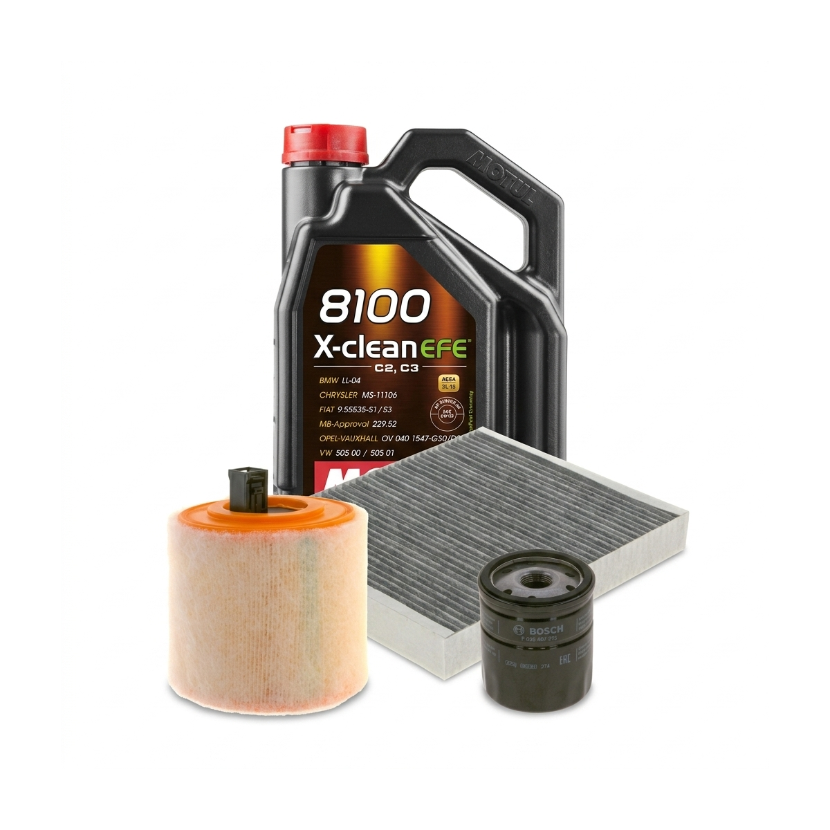 Kit revizie ulei Motul 8100 X-CLEAN EFE 5W-30 + filtre Opel Astra K 1.4 Turbo 150 CP – Bosch